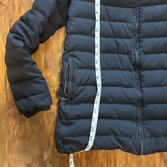 Zara Women’s Size Large Insulated Down Jacket Dark Blue With Packable Hood - Picture 7 of 11